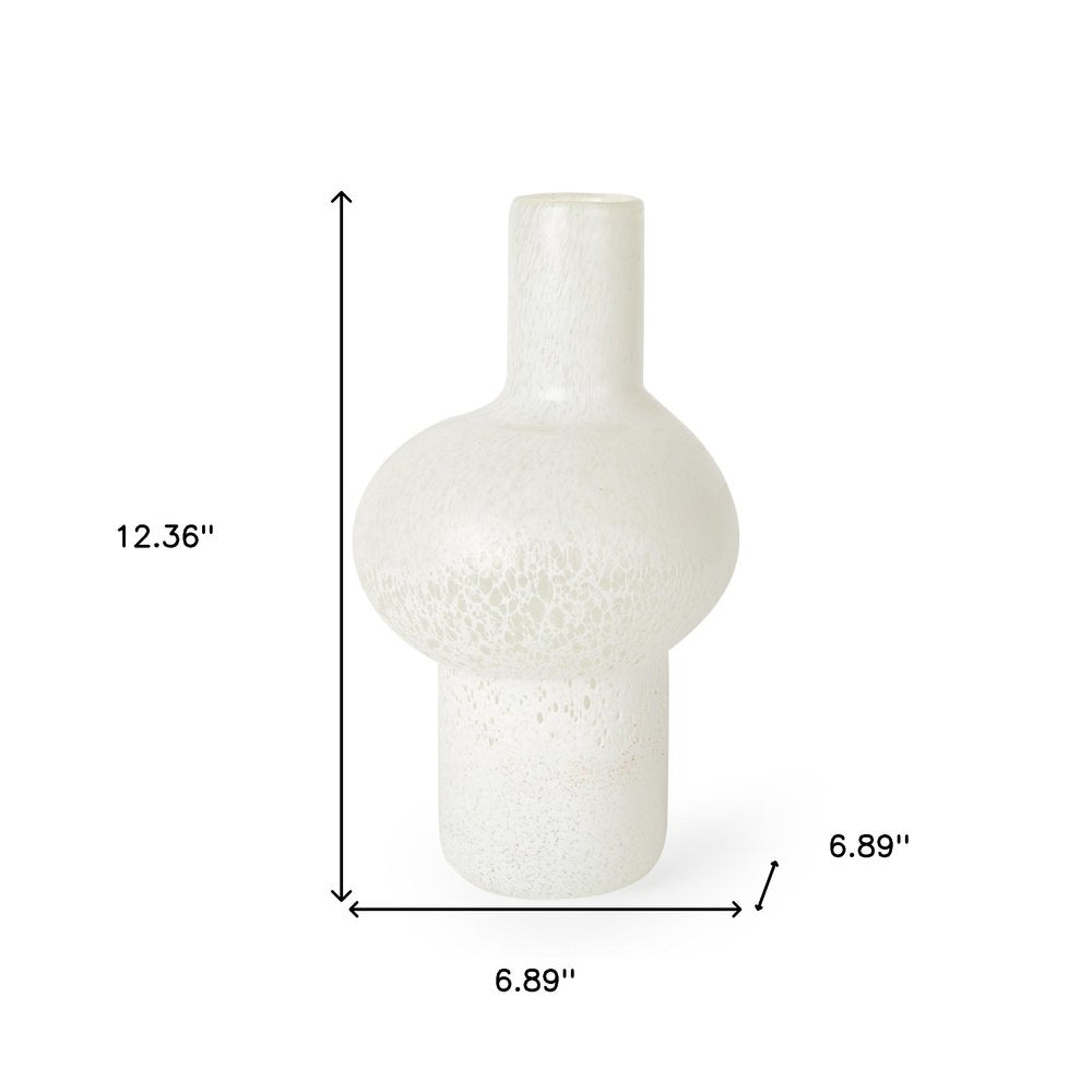 12" White Mottled Handblown Glass Table Vase HomeRoots