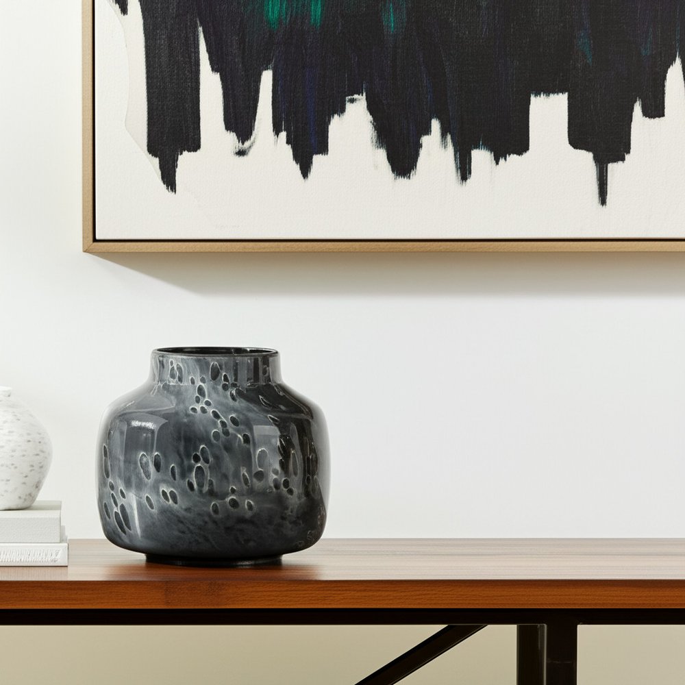 9" Black Mottled Round Glass Table Vase — view 5