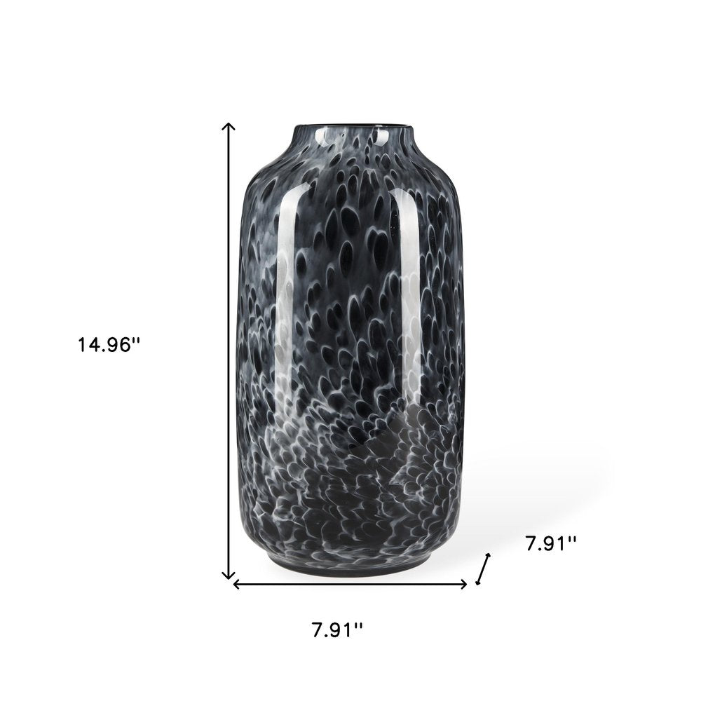 15" Black Mottled Cylinder Glass Table Vase HomeRoots