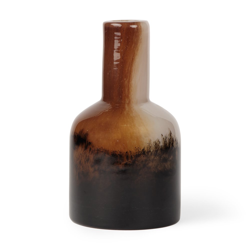9" Amber Cream And Dark Brown Abstract Tulip Glass Table Vase HomeRoots