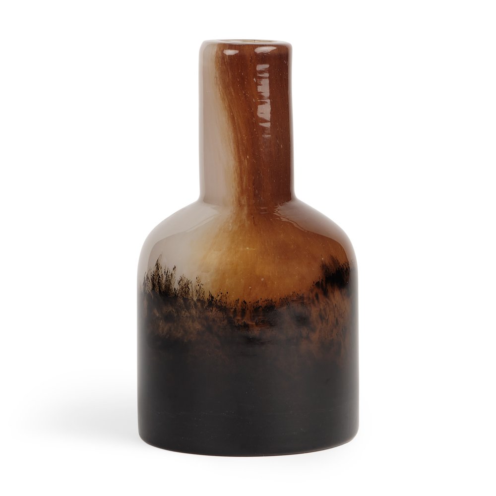 9" Amber Cream And Dark Brown Abstract Tulip Glass Table Vase — view 3