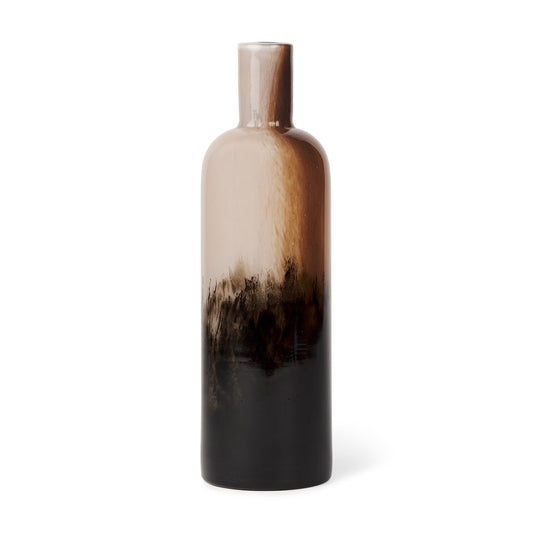 11" Amber Cream And Dark Brown Abstract Glass Table Vase HomeRoots