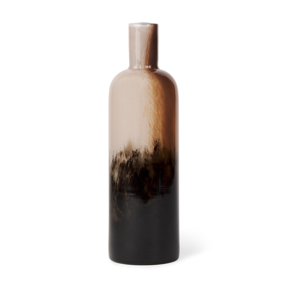 11" Amber Cream And Dark Brown Abstract Glass Table Vase HomeRoots