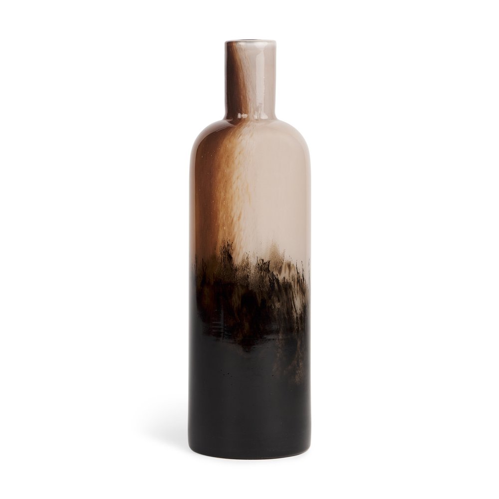11" Amber Cream And Dark Brown Abstract Glass Table Vase — view 2