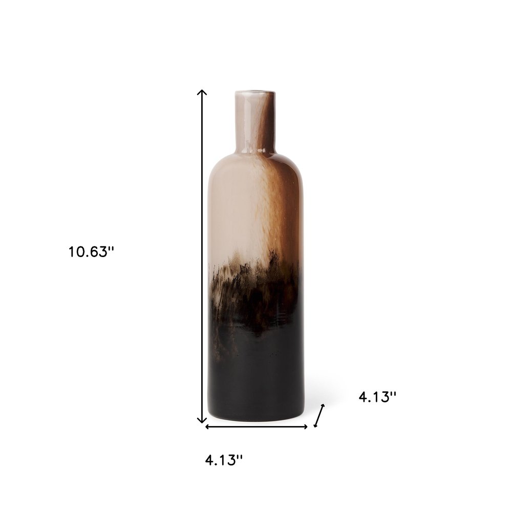 11" Amber Cream And Dark Brown Abstract Glass Table Vase HomeRoots