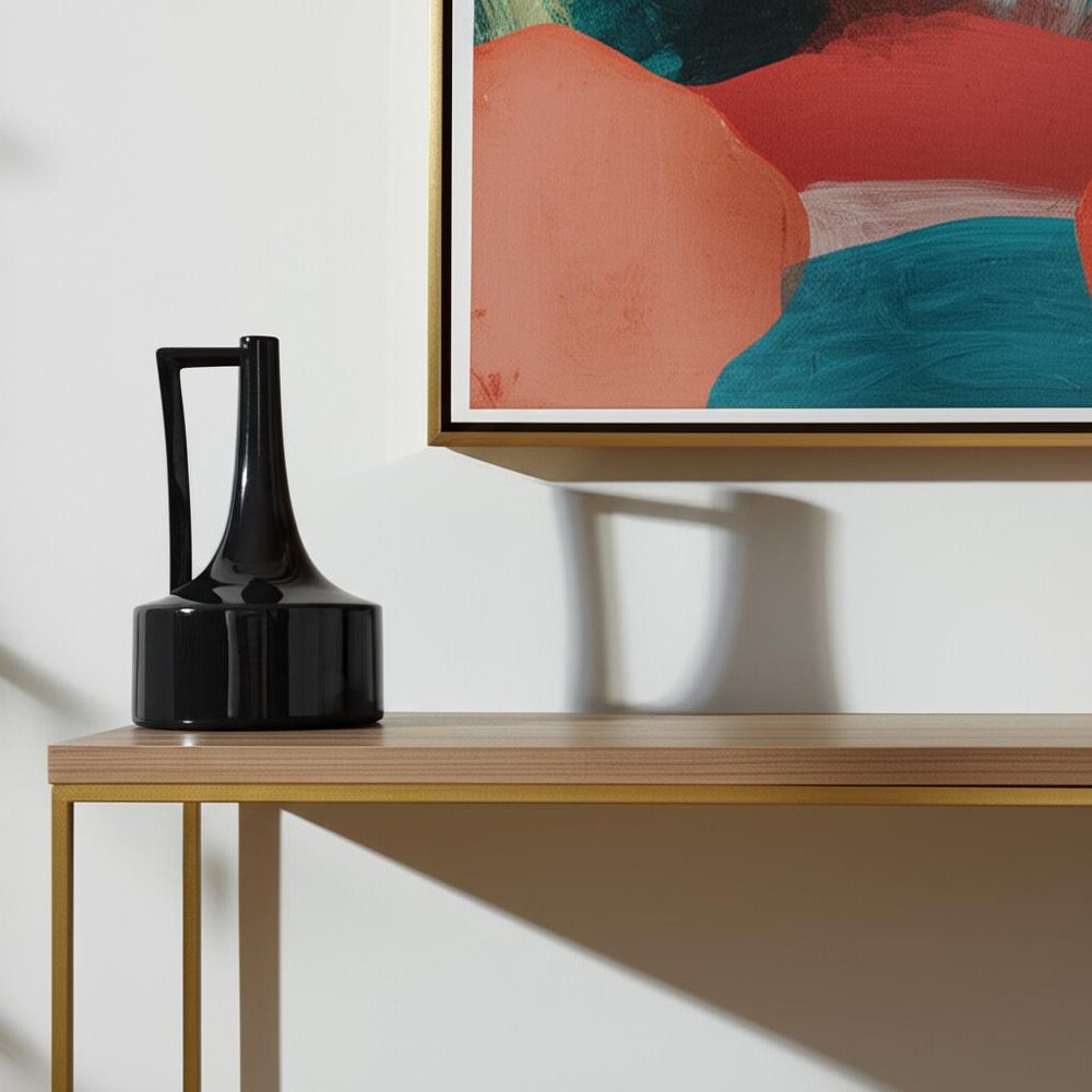 10" Black Ceramic Jug Vase — view 4