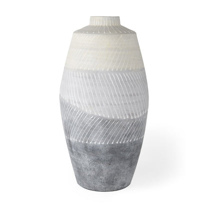 17" Cream And Gray Geometric Ceramic Table Vase HomeRoots