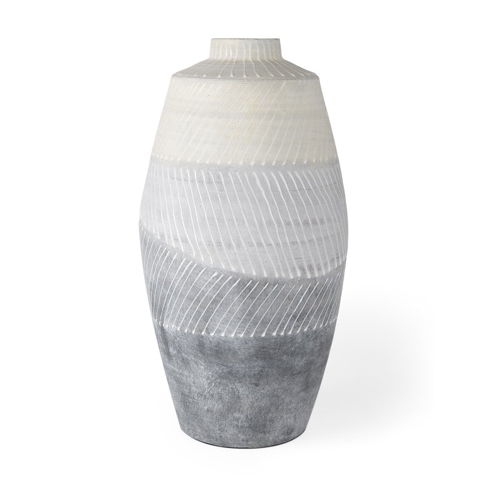 17" Cream And Gray Geometric Ceramic Table Vase HomeRoots