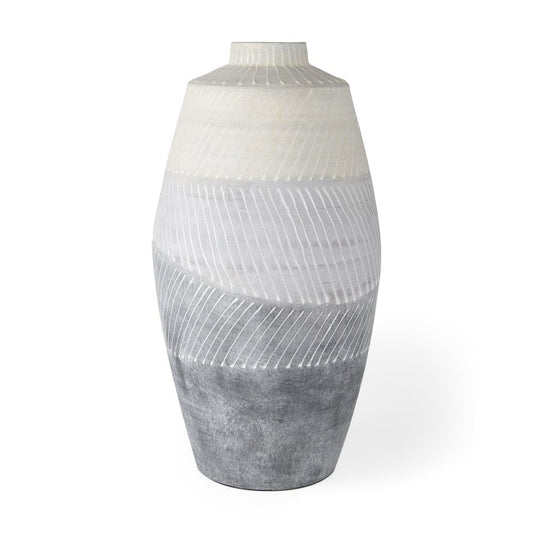 17" Cream And Gray Geometric Ceramic Table Vase HomeRoots