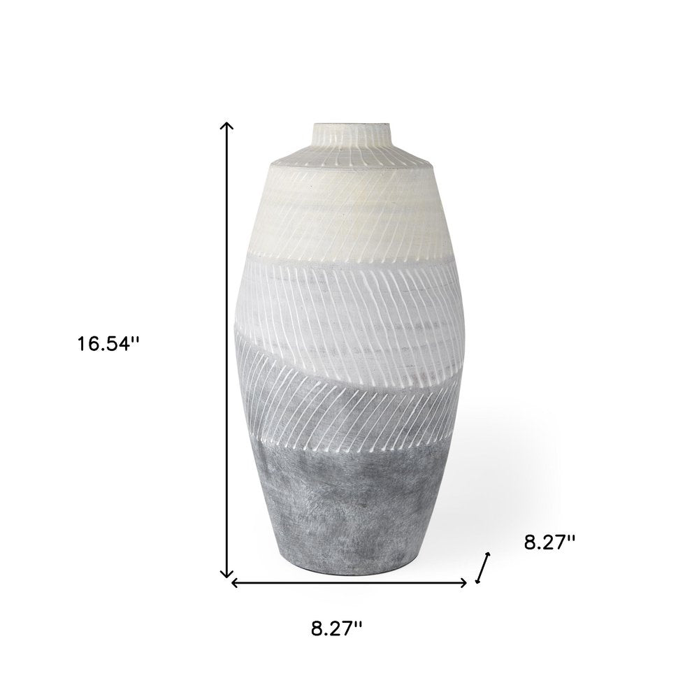 17" Cream And Gray Geometric Ceramic Table Vase HomeRoots