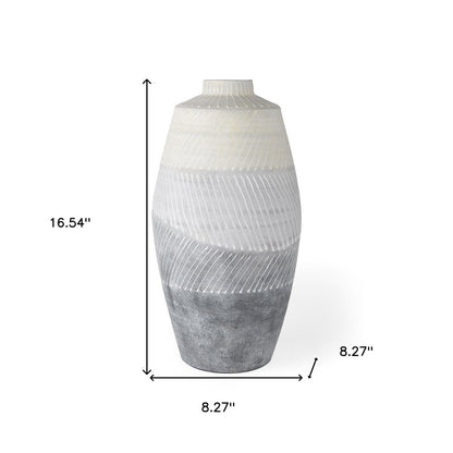 17" Cream And Gray Geometric Ceramic Table Vase
