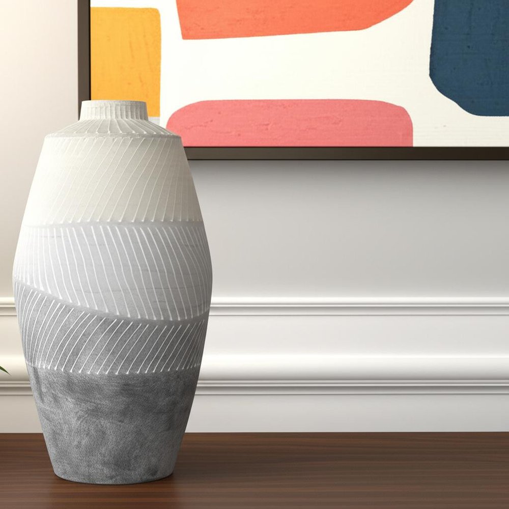 17" Cream And Gray Geometric Ceramic Table Vase — view 5