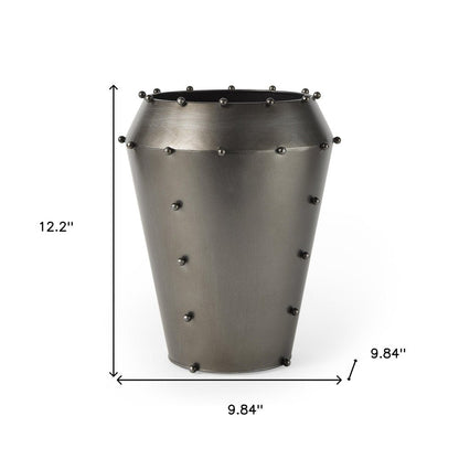 12" Gray Metal Table Vase HomeRoots