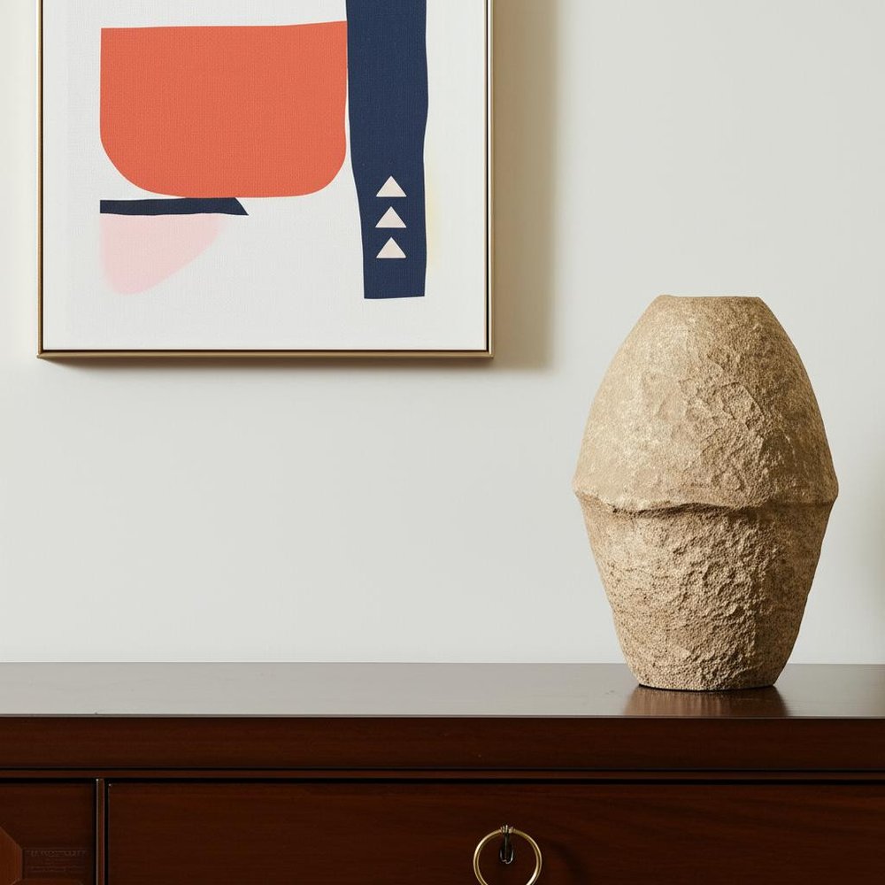 18" Beige Paper Mache Cylinder Table Vase HomeRoots