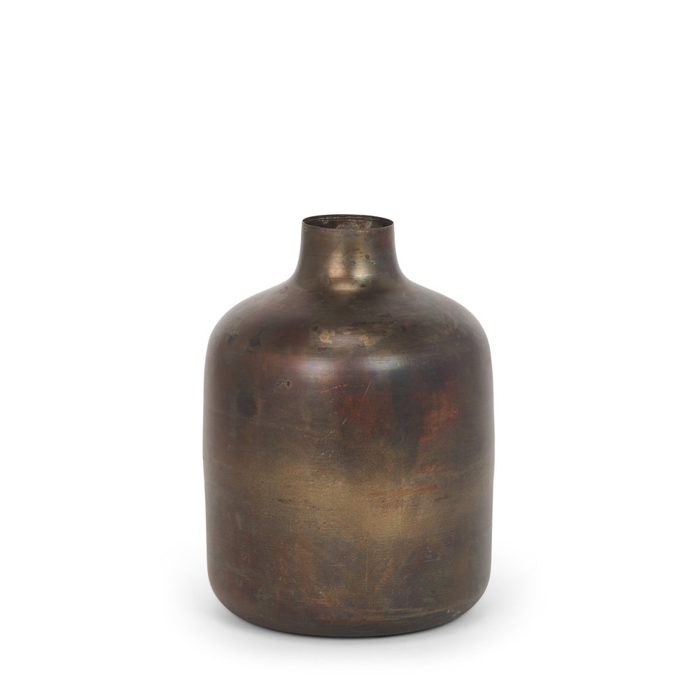9" Antiqued Gold Metal Cylinder Table Vase HomeRoots