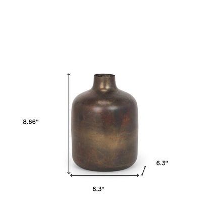 9" Antiqued Gold Metal Cylinder Table Vase HomeRoots