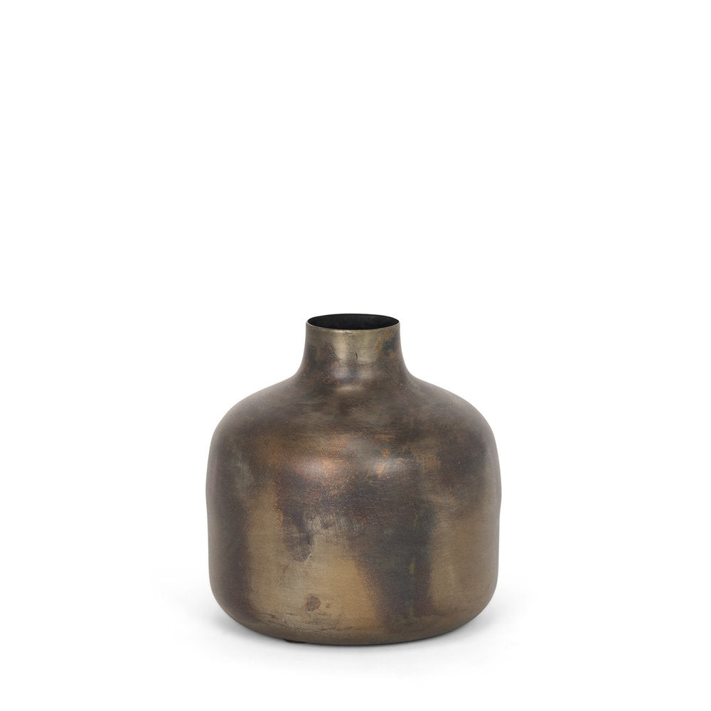 7" Antiqued Gold Metal Cylinder Table Vase HomeRoots
