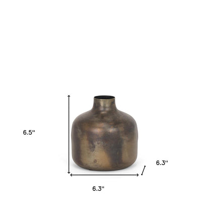 7" Antiqued Gold Metal Cylinder Table Vase HomeRoots