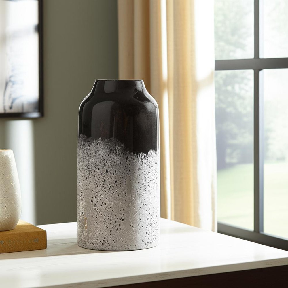 10" Black And Gray Abstract Glass Cylinder Table Vase — view 5