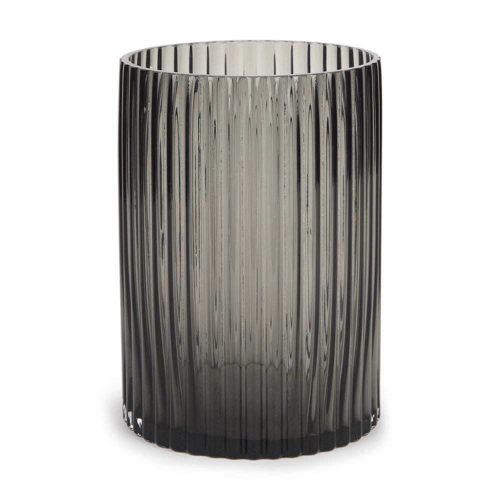 8" Black Cylinder Ribbed Glass Table Vase — view 3
