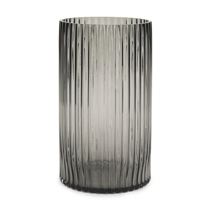 11" Black Cylinder Ribbed Glass Table Vase HomeRoots