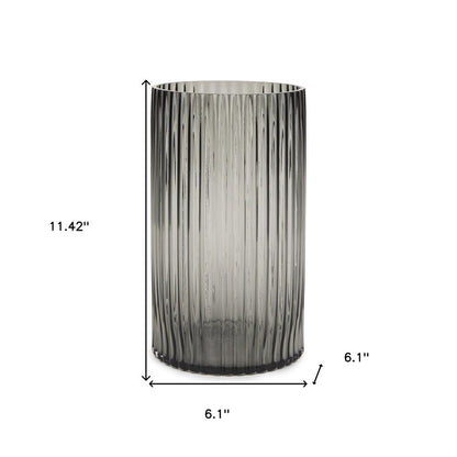 11" Black Cylinder Ribbed Glass Table Vase HomeRoots
