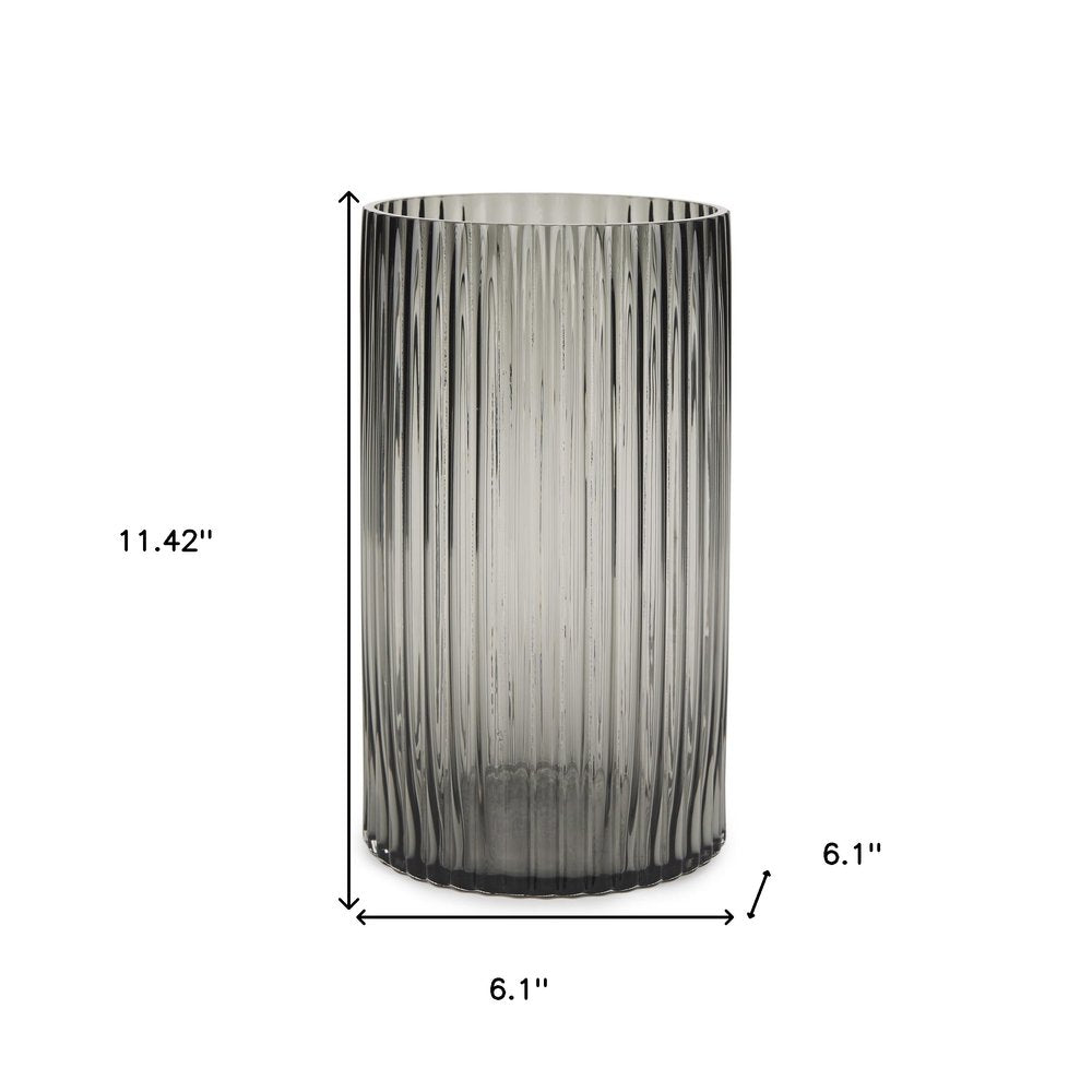 11" Black Cylinder Ribbed Glass Table Vase HomeRoots