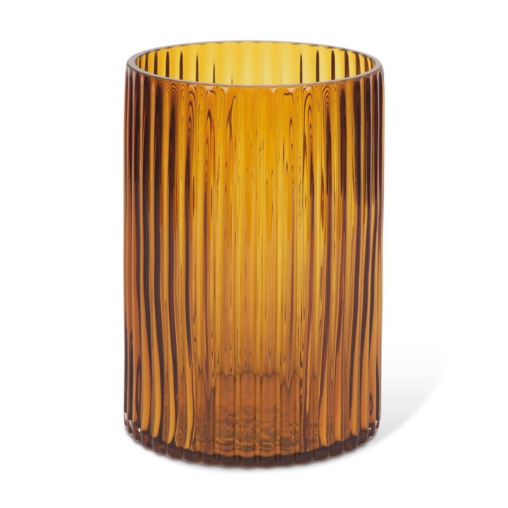8" Amber Cylinder Ribbed Glass Table Vase HomeRoots