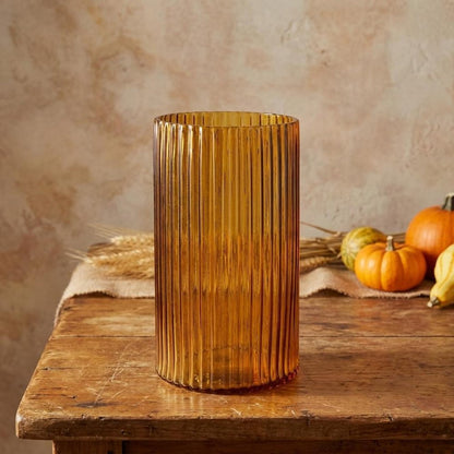 8" Amber Cylinder Ribbed Glass Table Vase HomeRoots