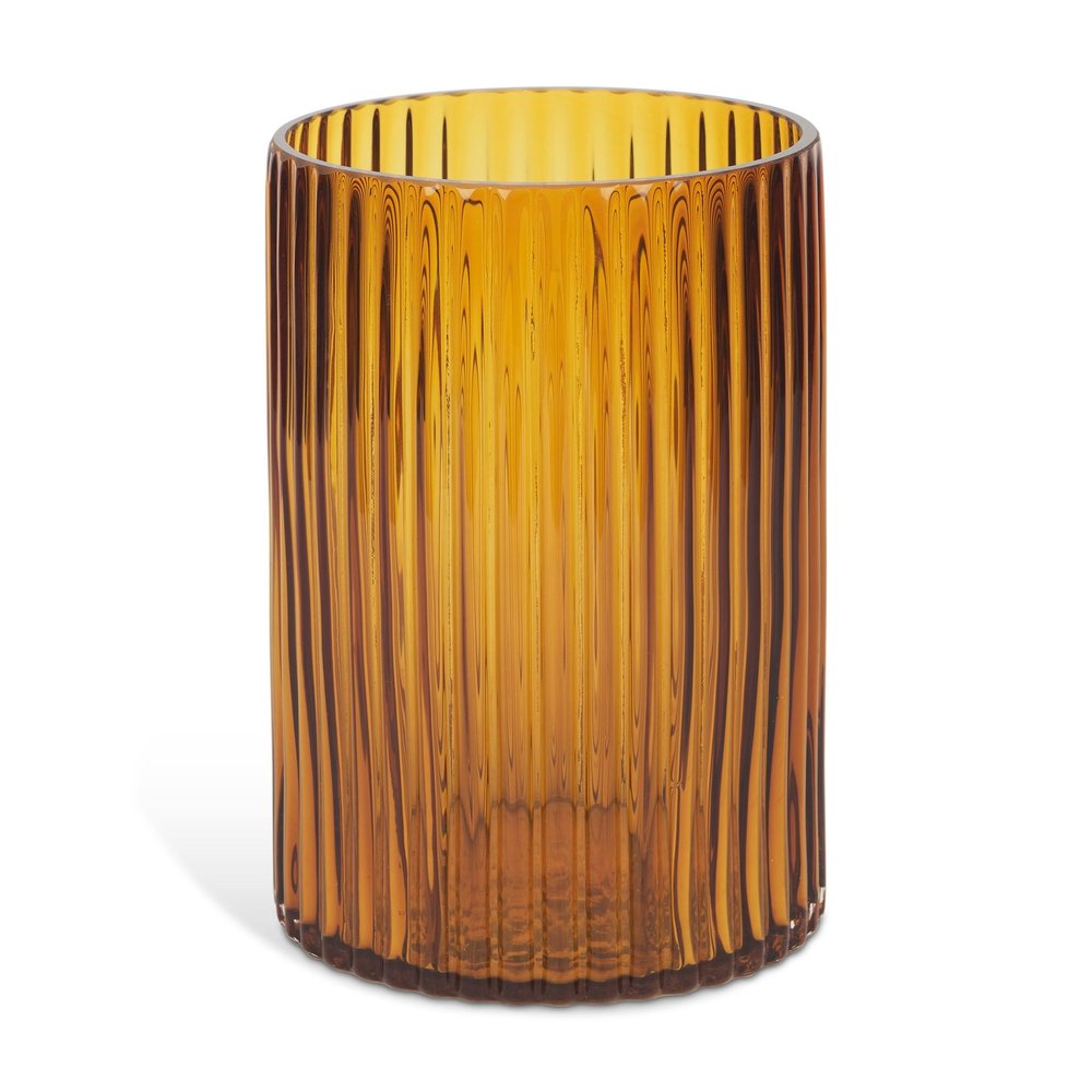 8" Amber Cylinder Ribbed Glass Table Vase — view 7