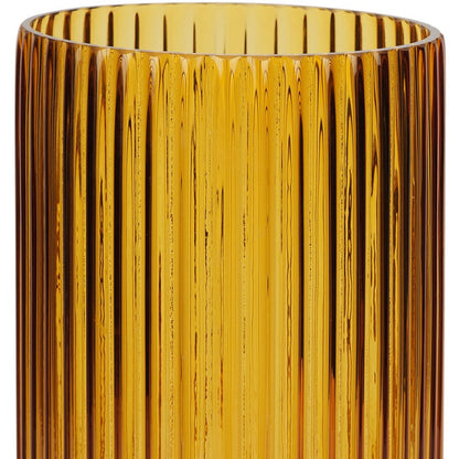 11" Amber Glass Ribbed Cylinder Table Vase HomeRoots