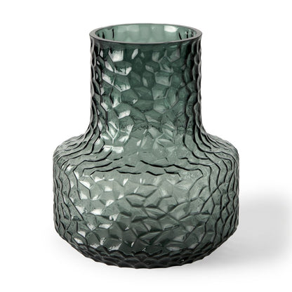 7" Green Faceted Glass Table Vase