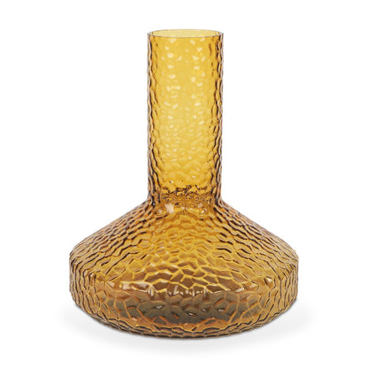 12" Amber Glass Faceted Table Vase