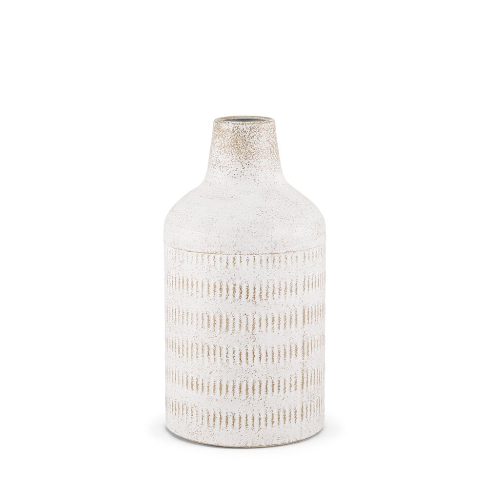 11" Off White And Natural Geometric Metal Cylinder Table Vase HomeRoots
