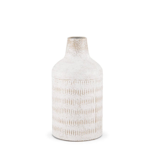 11" Off White And Natural Geometric Metal Cylinder Table Vase HomeRoots