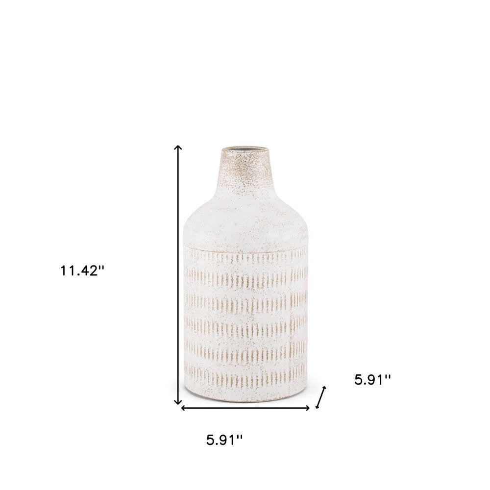 11" Off White And Natural Geometric Metal Cylinder Table Vase HomeRoots