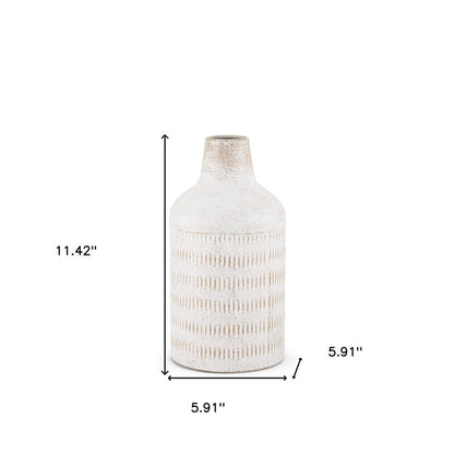 11" Off White And Natural Geometric Metal Cylinder Table Vase HomeRoots