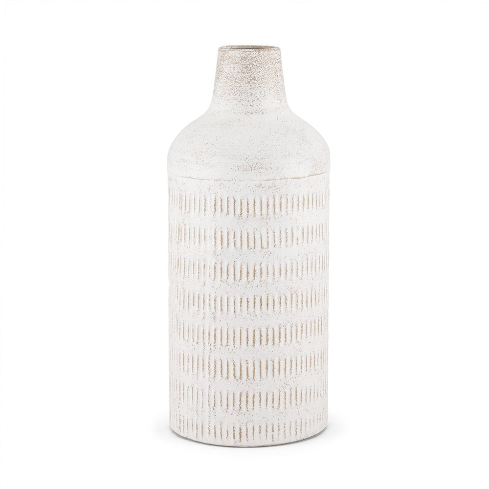 14" Off White And Natural Geometric Metal Cylinder Table Vase HomeRoots