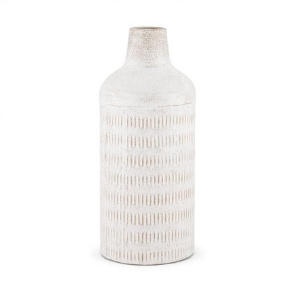 14" Off White And Natural Geometric Metal Cylinder Table Vase HomeRoots