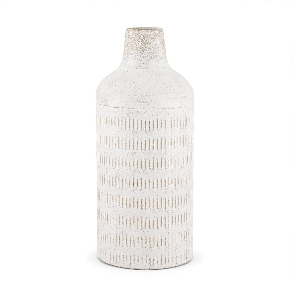 14" Off White And Natural Geometric Metal Cylinder Table Vase HomeRoots