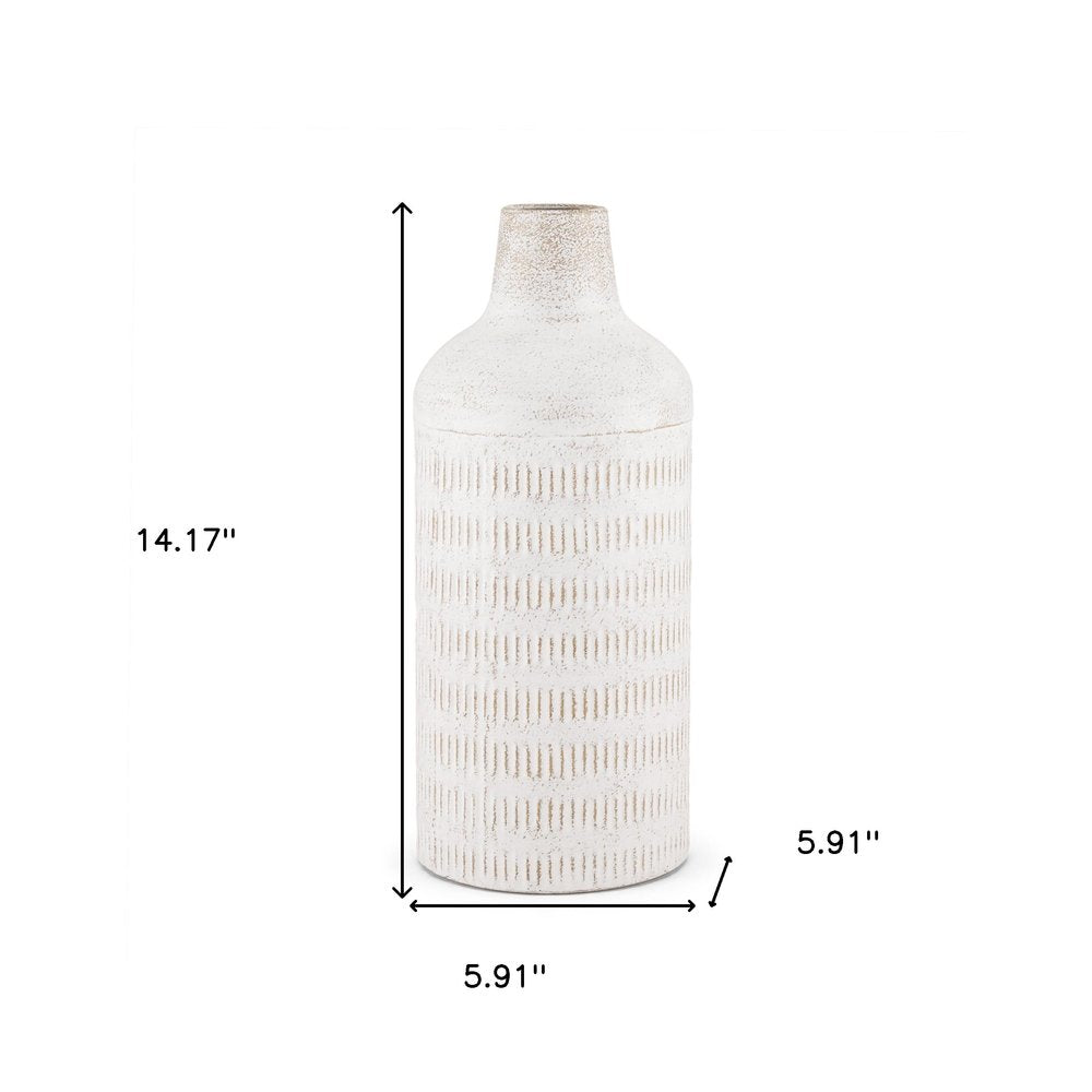 14" Off White And Natural Geometric Metal Cylinder Table Vase HomeRoots