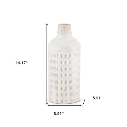 14" Off White And Natural Geometric Metal Cylinder Table Vase HomeRoots