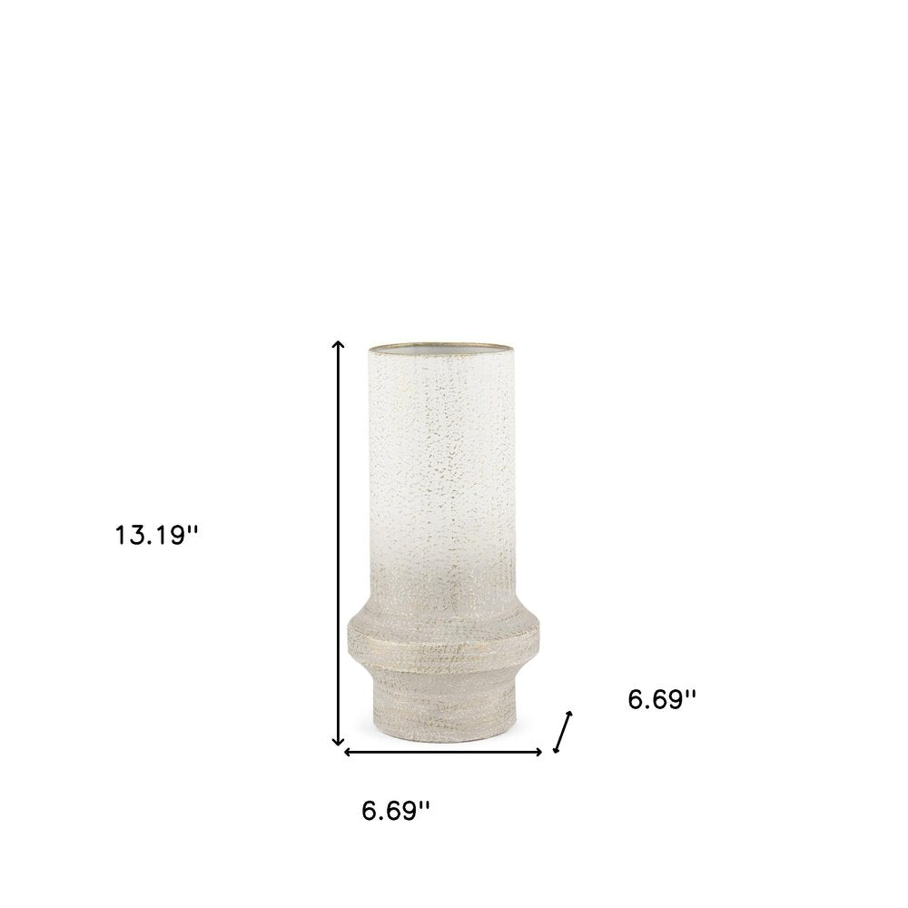 13" Off White And Gold Metal Cylinder Table Vase HomeRoots