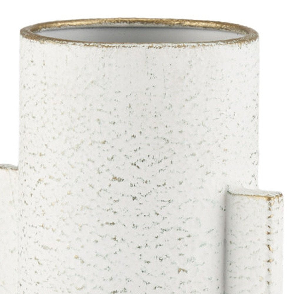 13" Off White And Gold Metal Table Vase HomeRoots