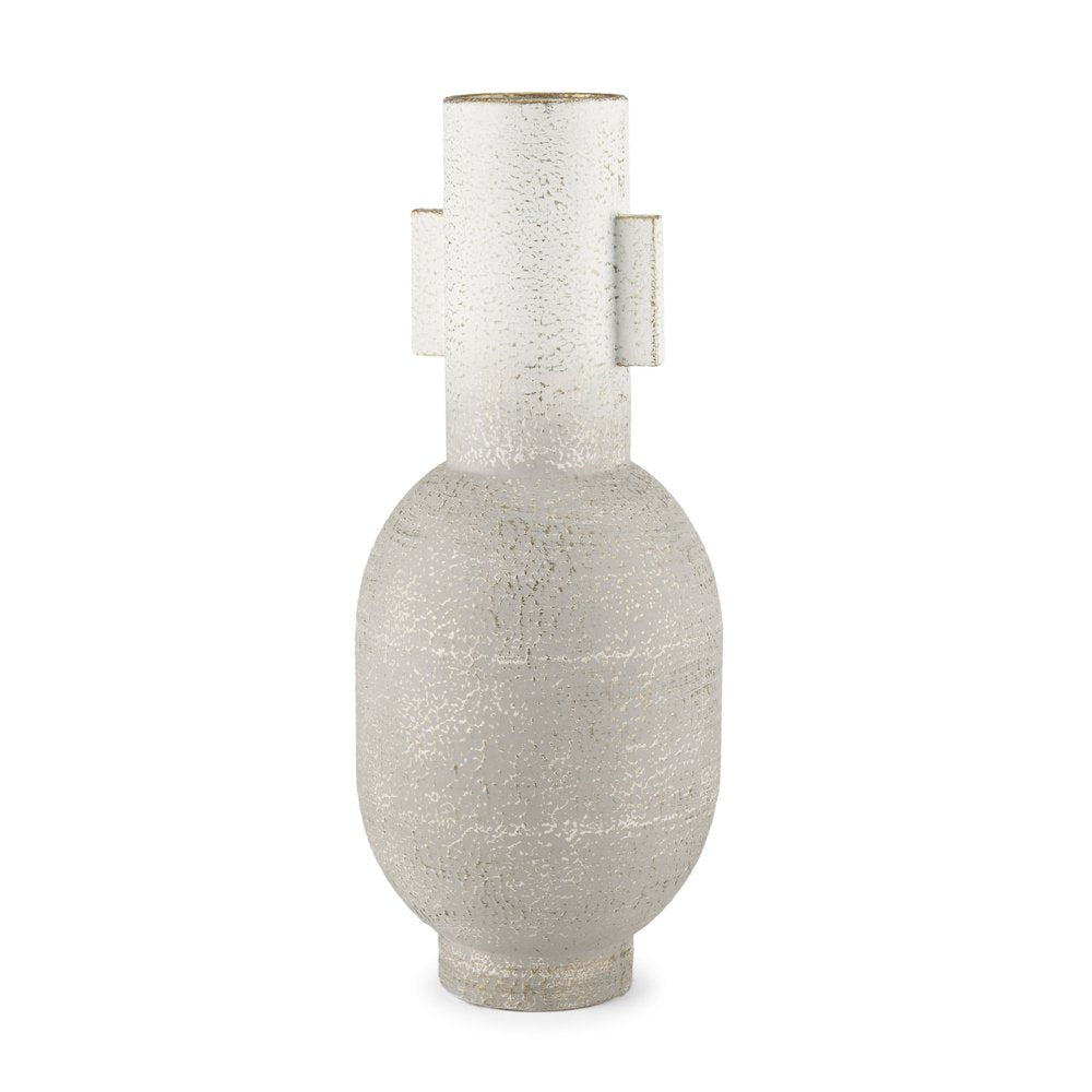 16" Off White And Gold Metal Table Vase HomeRoots