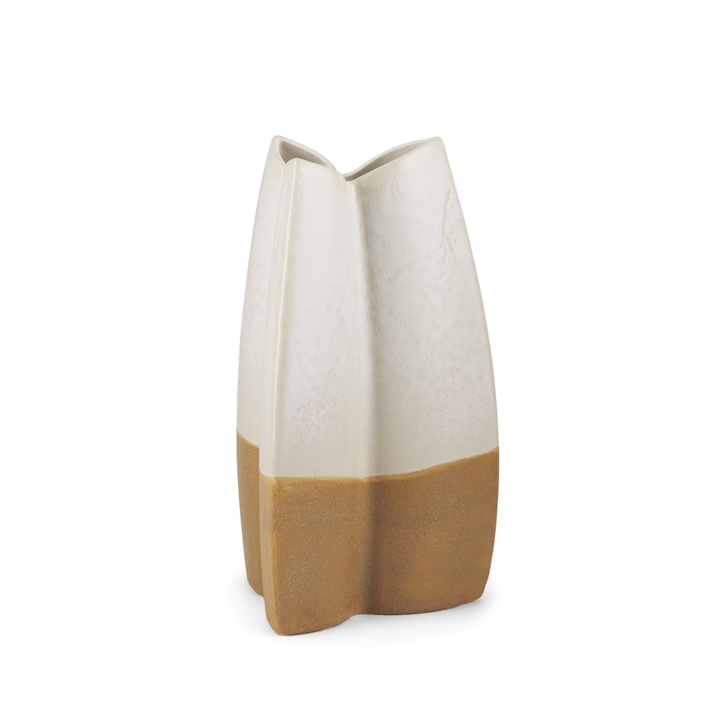 14" Off White And Tan Color Block Ceramic Table Vase HomeRoots