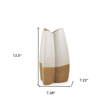 14" Off White And Tan Color Block Ceramic Table Vase HomeRoots