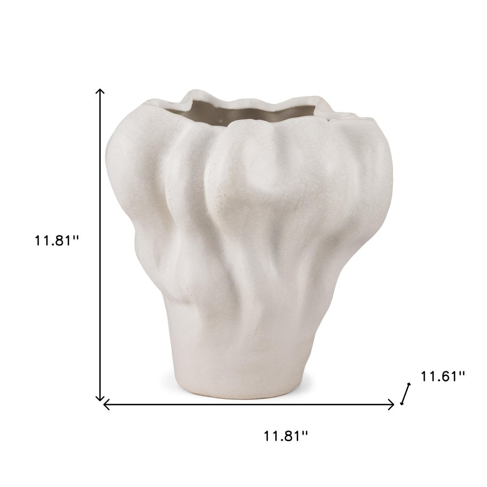 12" Cream Abstract Sculptural Ceramic Table Vase HomeRoots