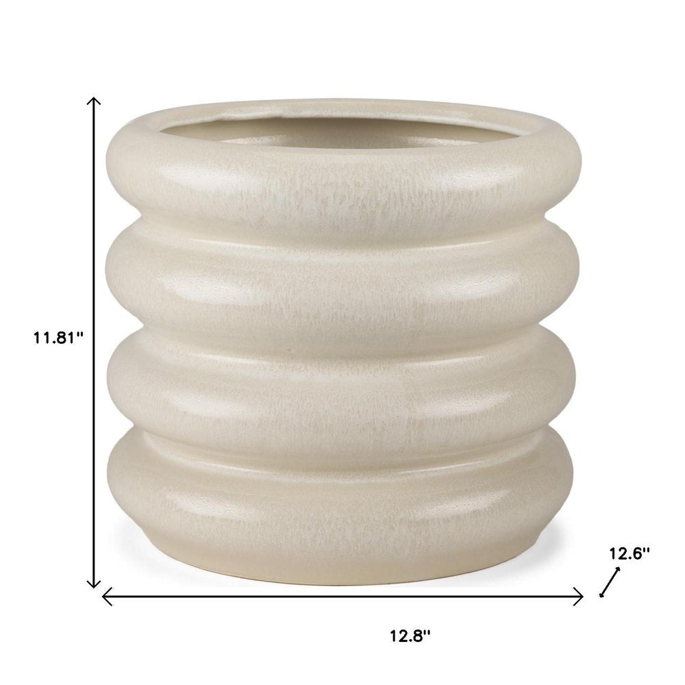 12" Cream Cylinder Ceramic Table Vase — view 5