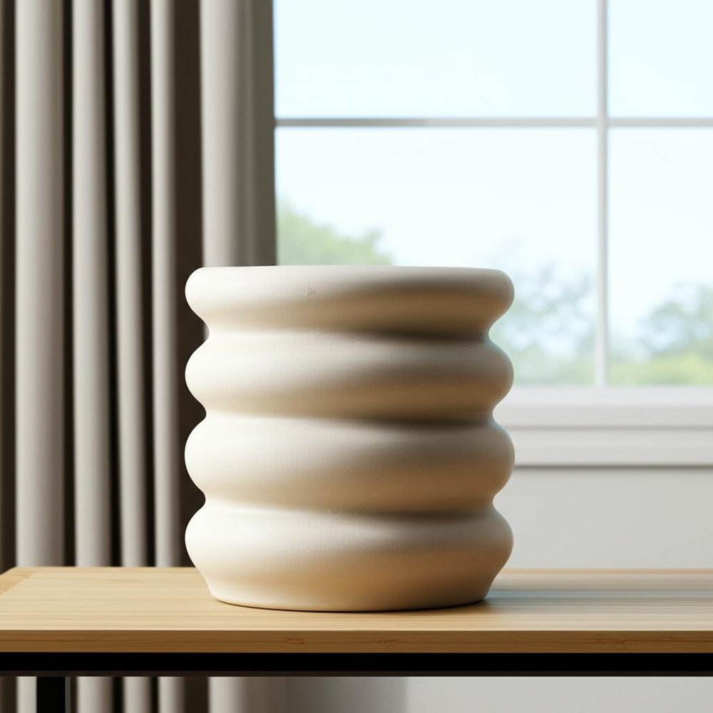 14" Cream Cylinder Ceramic Table Vase HomeRoots